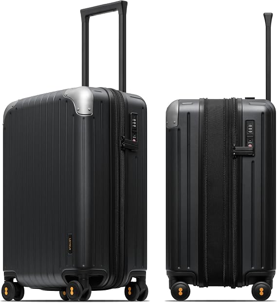 LEVEL8 Carry on Suitcase, Suitcase Lightweight, 54.5CM Hand Luggage Expandable, PC Hardshell Spinner Trolley Cabin Size with 4 Wheels,TSA, 36L-42,Black