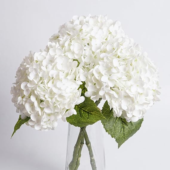 3 Pcs White Hydrangea Artificial Flowers Real Touch Latex Hydrangeas