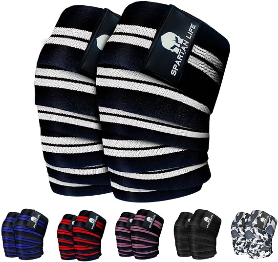 Knee Wraps With Strap for Squats Weightlifting, Powerlifting, Leg Press, and Cross Training Flexible Knee Wraps for Squatting