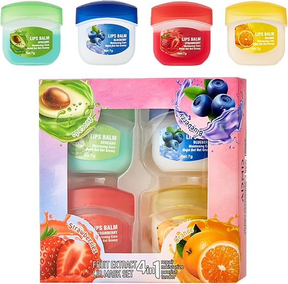Lip Balm Set, 4 Pack Lips Moisturizer - Multi-flavor Hydrating Day & Night Lip Care - Natural Organic Lip Gloss Set for Dry Cracked Lips - Mini Gift Set Lip Repair Balm Kit for Women