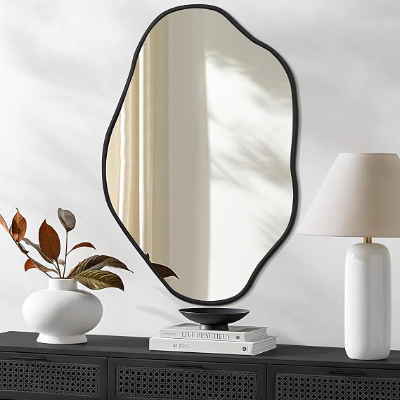 ULIKE Irregular Wall Mirror, 24x36 Inch, Black Wood Frame
