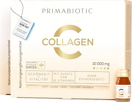 Collagen Drinking Ampoules - Primabiotic Collagen Peptides 10000 mg 60 Ampoules of 30 ml (1800 ml) Premium Quality Liquid Beauty Drink 95% Absorption For Skin Hair & Joints