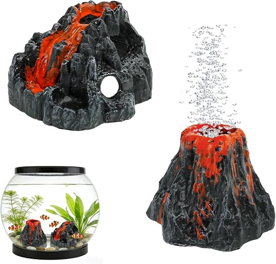 2Pcs Aquarium Volcano Ornaments, Fish Tank Decor Hollow Cave Stones