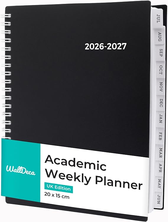 WallDeca 2026-2027 Academic Planner, 8x6in (Black, UK)