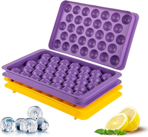 Yuvarlak Buz Küpü Tepsisi - Dondurucu için Buz Küpü Tepsileri (2, Sarı/Mor, 66 pCS)