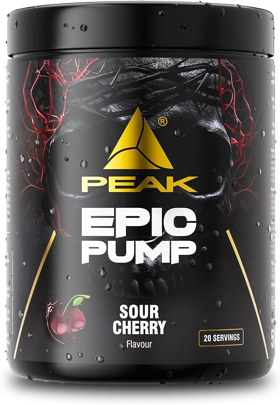 PEAK Epic Pump - 500g Flavour Sour Cherry I 20 Servings I Concentrated Pre Workout Booster Without Caffeine with L-Citrulline Malate, L-Arginine HCL/Nitrate and Taurine I Vegan