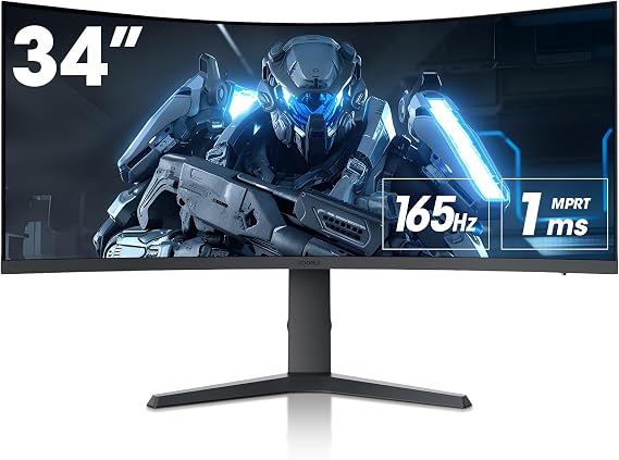 KOORUI Monitör 34E6UC 34 inç, 165Hz/, UWQHD, 3440 * 1440, 1ms, Adaptive Sync, monitörler, gaming, HDMI2.1 * 2, DP1.4 * 1, Eğilmek,-5~20°/-15~15°, Yukarı ve aşağı, VESA，HDR400, 75 * 75mm, Siyah