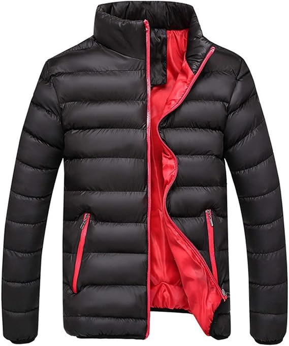 Mens Padded jacket Puffer jacket Stand Collar Insulated Down Jacket Warm Travelling Walking Plain Quilted Winter Coat Zip Outerwear Winter Warm Padded Puffer Coat UK