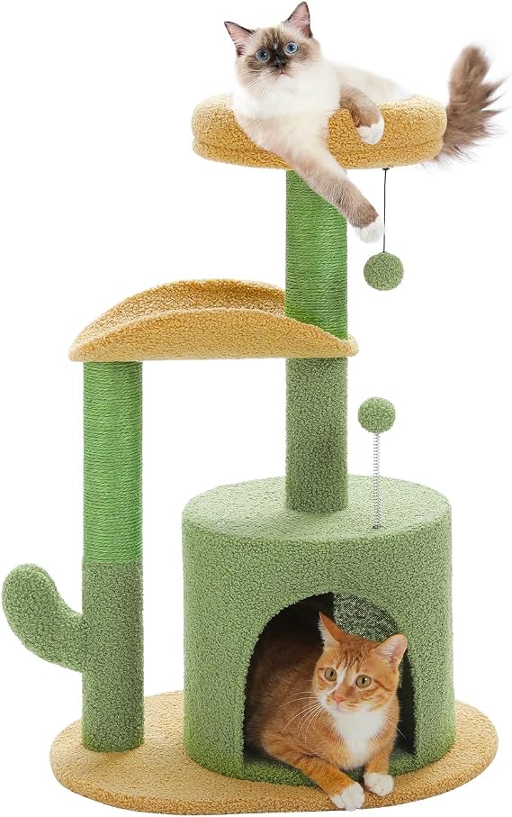 PETEPELA Cactus Cat Tree 33'' for Indoor Cats with Cosy Condo