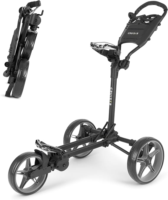 CR-FLAT 3 Wheel Golf Trolley - Ultra Compact Push Cart - Folds Down Super Thin - Just 18cm! Patented Folding Mechanism