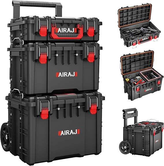 AIRAJ Heavy Duty Tool Box with Wheels Stackable Tool Box Empty