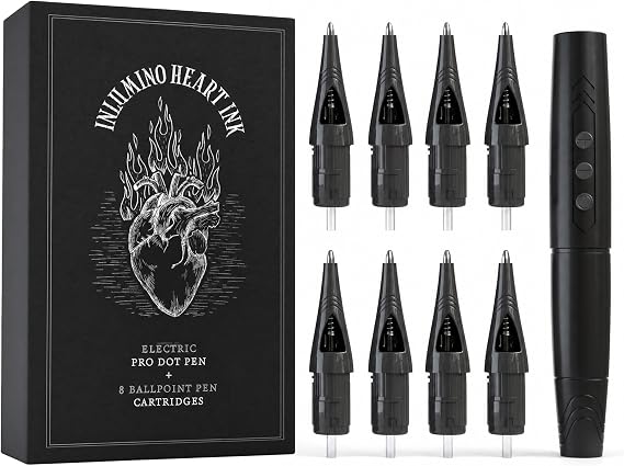 Inlumino Heart Ink Wireless Tattoo Practice Pen with 8 Ballpoint Pens