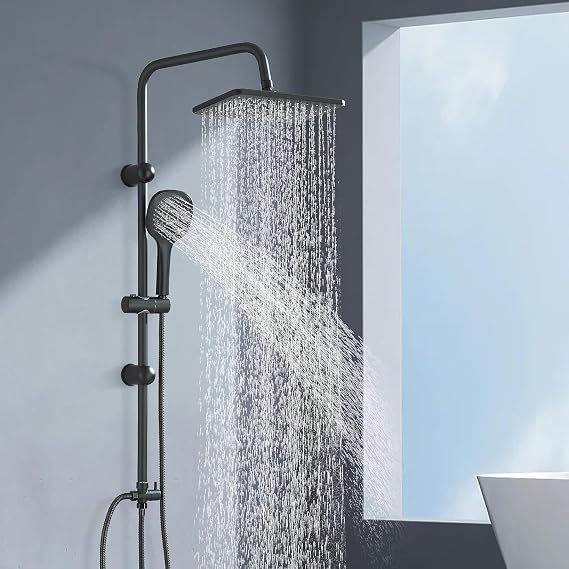 Square Overhead 29 * 19cm Rain Shower Kit and Hand Held Shower Twin Bath Set for Bathroom, Stainless Steel,Matte Black