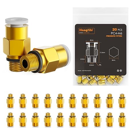 HANGLIFE PC4-M6 Bowden PTFE Tube Connectors, Push-to-Connect Quick Fittings, 1.75mm Filament Pneumatic Coupler, Push-Fit Adaptor – 3D Printers Accessories, Ideal for Pneumatic Systems (Pack of 20)
