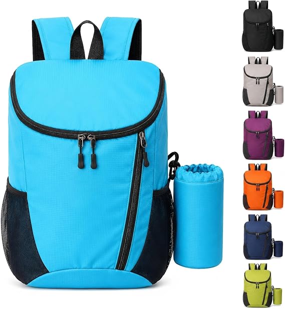 NWDEY Lightweight Foldable Backpack, Waterproof Small Rucksack with Flip Top Main Compartment, 160g Packable Casual Daypack for Men Women Kids, Perfect for Hiking Camping Travel Cycling (Cyan)