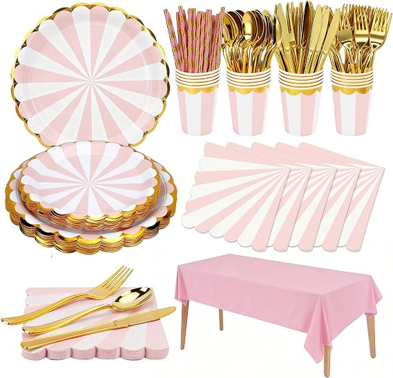 161 Pcs Party Tableware Set, Sparkling Papers Dinnerware Kit(Pink)