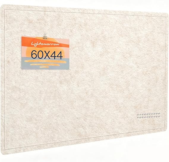 Bulletin Board, 60 x 45 cm Decorative Felt Pin Board, Vision Board Cork Board Alternative for Wall, Foldable Photo Board with 20 Pushpins - Oatmeal