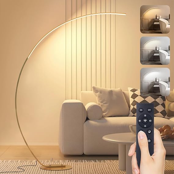 LED Arc Floor Lamp Dimmable, Modern Standing Lamp with Remote Control Gold [Energy Class F]