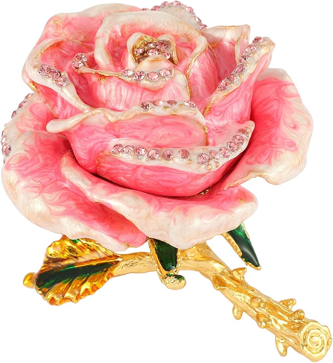 QIFU Hand Painted Pink Rose Style Enameled Trinket Box, Unique Gift for FamilyQF1721