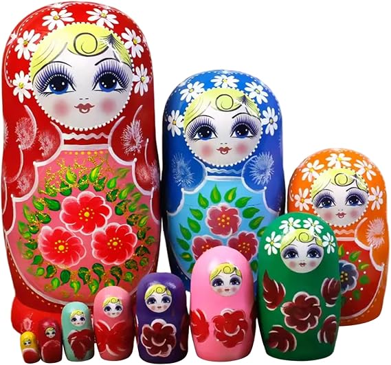 Russian Dolls, Russian Nesting Dolls 10PCS/Set Wooden Stacking Matryoshka Doll for Children Kids Adults Home Shelf Decor, Matryoshka Doll