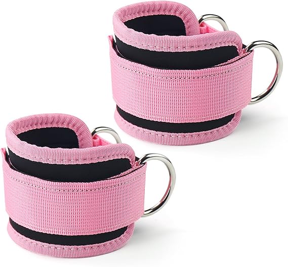 Ankle Straps for Cable Machine 1 Pair, Gym Wrist Cuff with Adjustable Neoprene Hook & Loop,Resistance Bands Attachment Double Stainless Steel D-Ring,Weight Lifting Curl Kickback Hip Abductor