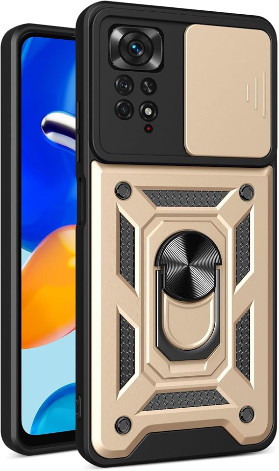 Compatible with Xiaomi Redmi Note 11 Pro Case [2 in 1 Slide Camera Lens Cover] Compatible with Redmi Note 11 Pro Phone Case Cover golden
