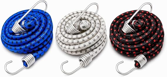 BAGAJ LASTİĞİ 3’LÜ SET 80 cm 6mm, Dolamaçlı Elastik Kordon, Çelik Kancalı, Yüksek Dayanımlı, Güvenli Yük Sabitleme İçin Profesyonel Kullanım