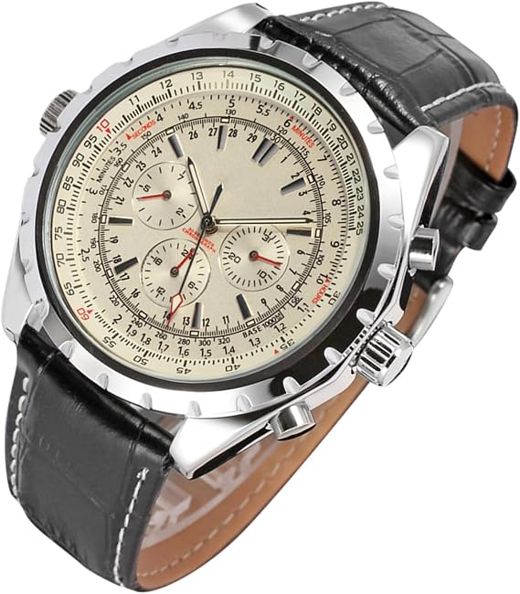 Men's Elegant Automatic Mechanical Watch with Leather Strap for Fashion Lovers Calendar Date Display for Casual Outfit White