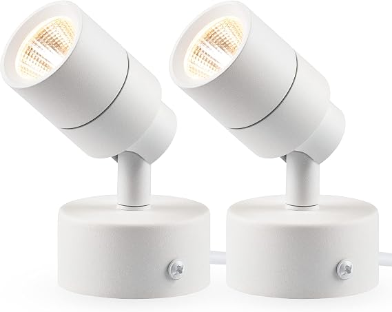 SUNVIE 2 Pack LED Up Lights Indoor, 3W Spot Lights for Indoor Use with 3000K Warm White, 120V Spotlights for Plants Pictures Artwork Uplighting & Accent Lighting, 5.9 FT Plug Cord with Foot Switch