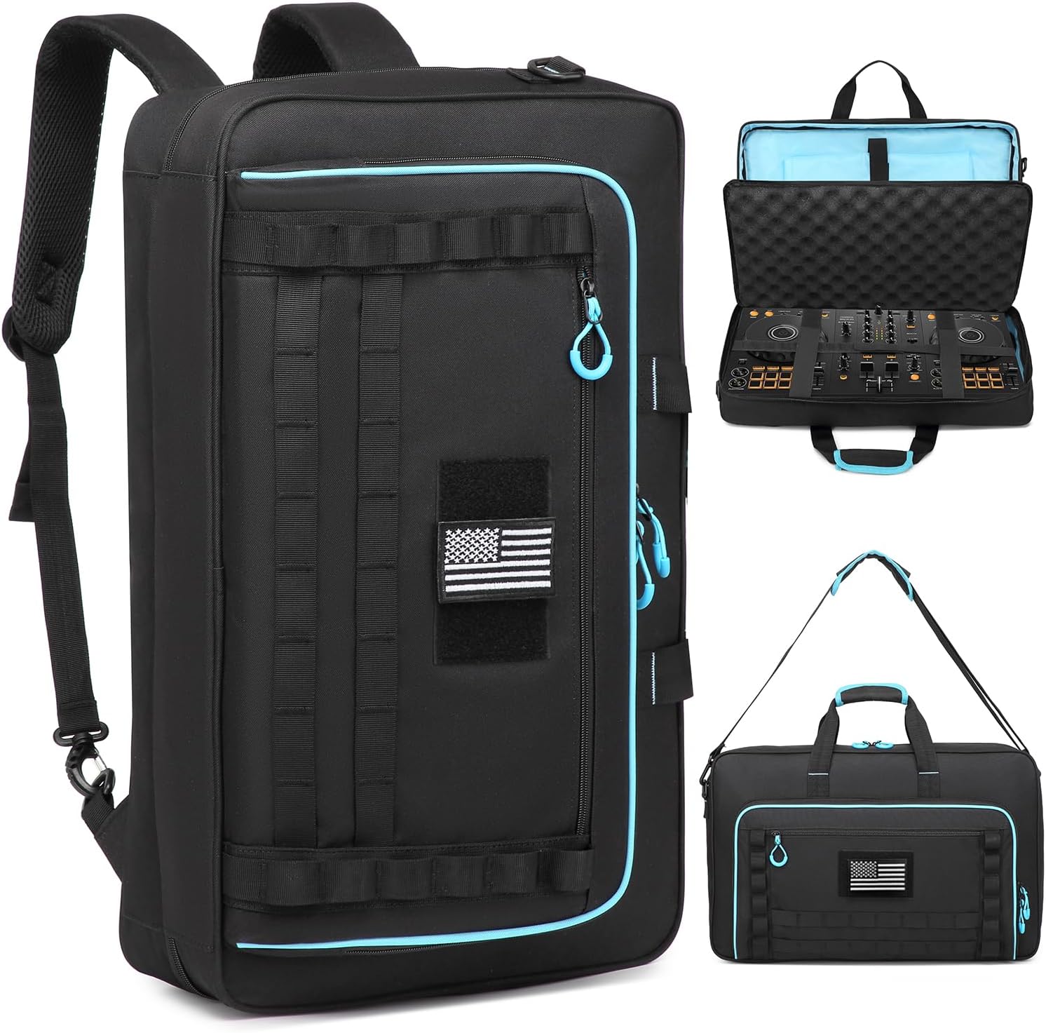 DJ Controller Case for DDJ-FLX4 200400SR2REV1 Numark Party Mix 2Mixtrack Platinum FX with 17.3" Laptop Compartment, DJ Controller Bag with Thick EVA Padding, BlackBlue