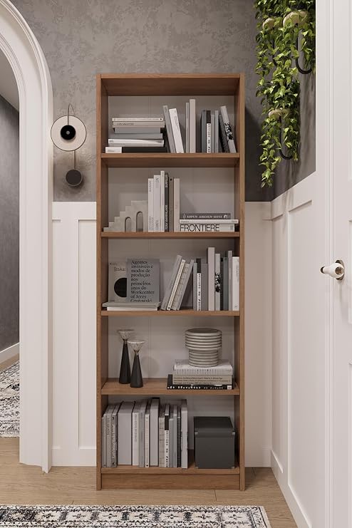 ASRA TREND Petra Desen K002 5 Raflı Kitaplık 56 cm Genişlik Dar Alan Uyumlu Modern Kütüphane%100 MDFLAM Dekoratif Raf Ünitesi