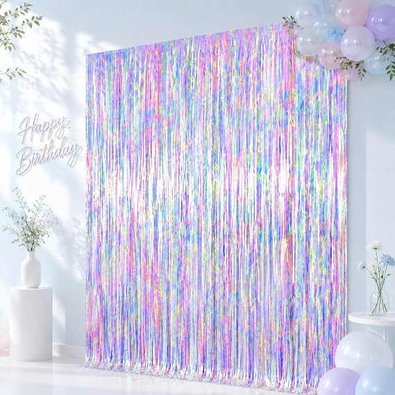 2pcs Purple Tinsel Curtain, 3.2ft x 6.5ft Purple Foil Curtain Hanging Streamers, Foil Fringe Curtain Backdrop Lilac Curtain Metallic PurpleDoor Curtains for Birthday Disco Party Decorations Mermaid
