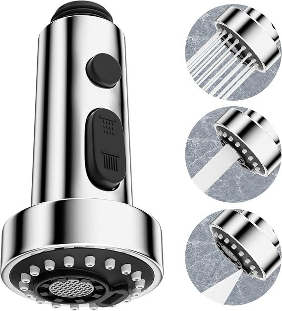 Hibbent 3 Function Kitchen Tap Spray Head Replacement, Chrome