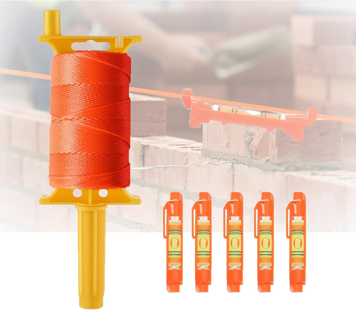 メイソンラインストリング ハンドル付き 18# 500フィート ナイロンストリング 5本のラインレベルツール水準器 付き 園芸、石工道具、測量、カイト紐、diy用
