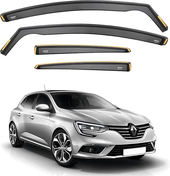 ISPEED Wind Deflectors For Renault Megane MK4 2016-2020 5 Door Hatchback 4pc - Keep Your Car Ventilated In Rain - Reduce Wind Turbulence - Tinted In-Channel Type