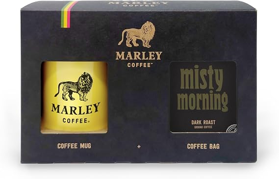 Marley Coffee Gift Set, Misty Morning Ground Coffee & Marley Coffee Mug, 227g, Presentation Gift Box, From The Marley Family, Dark Roast Coffee