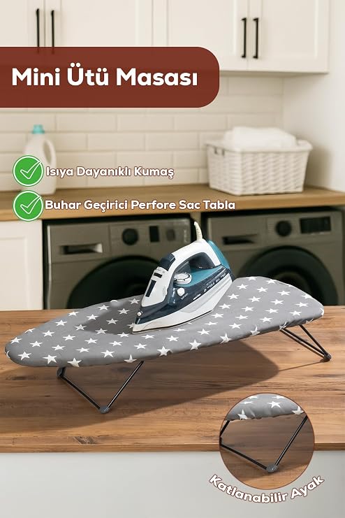 Porsima Smart Mini Seyahat Portatif Katlanabilir Ayaklı Ütü Masası Gri