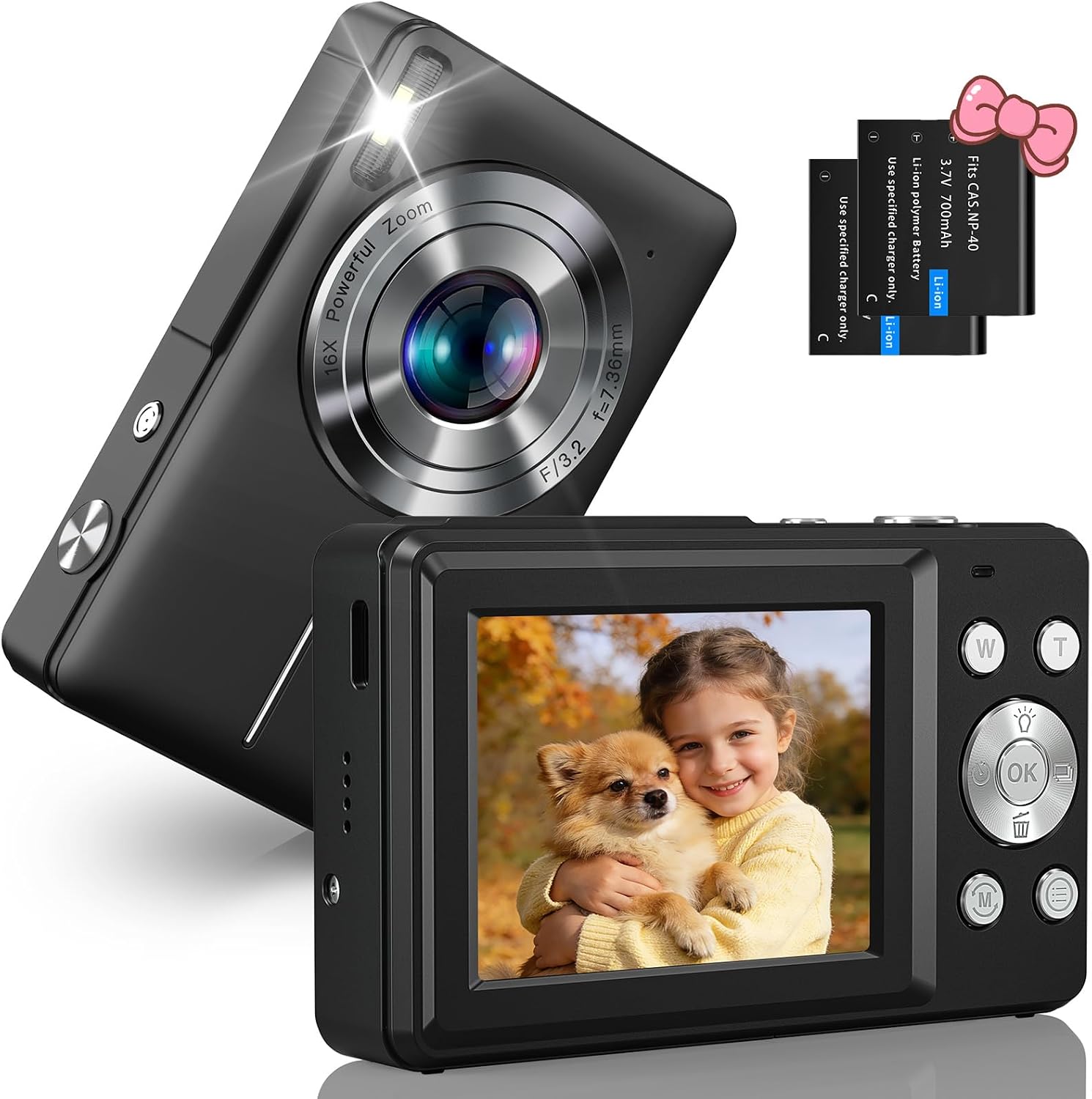 Digitalkamera Fotoapparat 1080P 44MP Fotokamera mit 16X Digitalzoom Tragbare Kompaktkamera Vlogging Digitalkamera für Kinder Teenager Anfänger