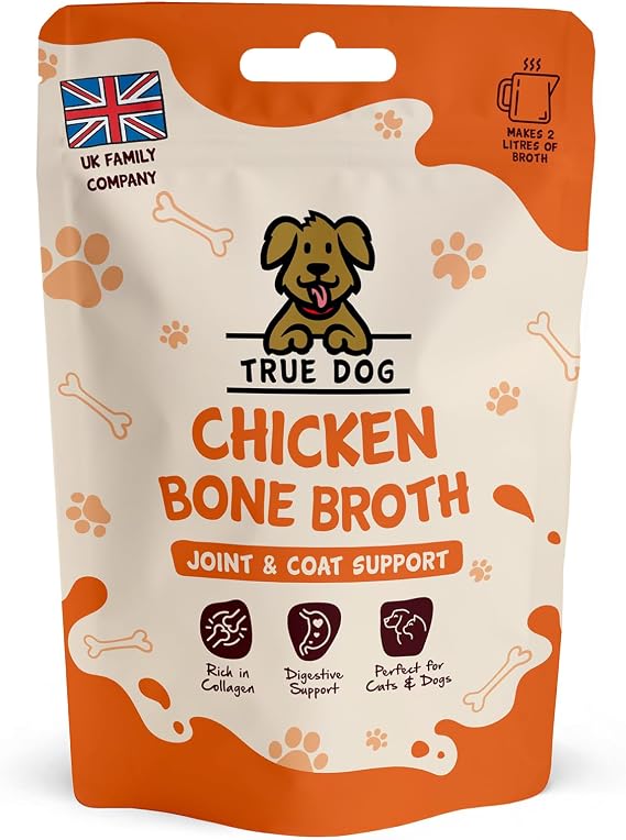 True Dog Chicken Bone Broth Powder, 100% Pure Chicken Protein Powder for Cats & Dogs | Joint, Digestion & Gut support | Makes 2ltrs | High in Collagen | 20 Servings 60g