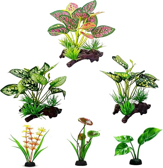 6Pcs Reptile Plants Set, Artificial Vivarium Decoration for Terrariums, Essential Tortoise Accessories and Reptile Accessories for Natural Habitat﻿