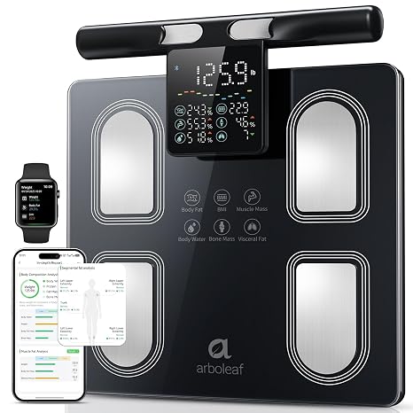 arboleaf Bioimpedance Smart Scale with 8 Electrodes, Accurate BMI Monitor, Body Fat and Muscle Mass Scale with 50 Metrics and Handle Display