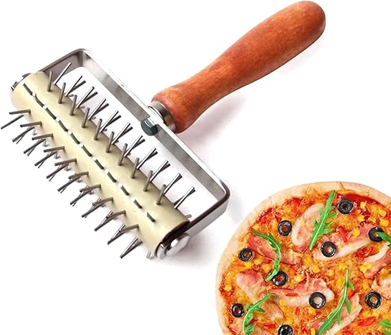 Roller Docker with Spikes Stainless Steel Pizza Roller with Spikes Stainless Steel Wooden Handle Pizza Needle Roller Pizza Dough Docker Pizza Dough Docker Pastry Roller Rolling Roller with Spikes Pizza Hole Punch