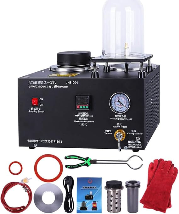 Vacuum Casting Machine, 3-in-1 Melting Furnace for Jewelry Making, Gold Silver Casting, 2282℉ with Graphite Crucible, 3KG Capacity