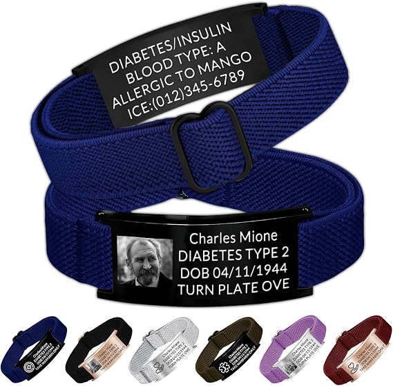 Personalized Medical Alert Bracelet for Men Custom Engraved Medic Info Id Bracelet for Women Customized Emergency Medical Bracelets Adjustable Diabetic Wristband Picture Logo Text