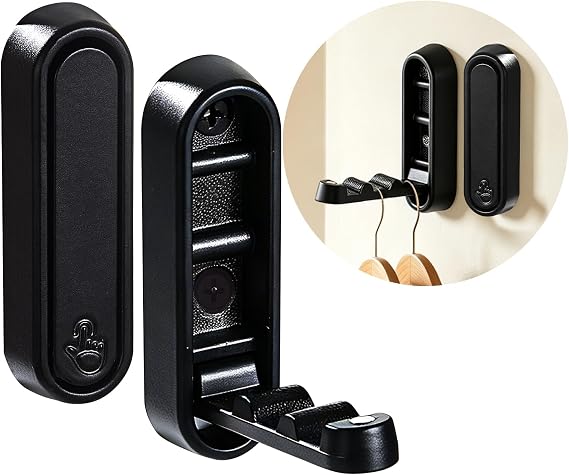 2PCS Black Foldable Wall Hooks, 90° Foldable Design Screw Mounted, Heavy Duty Wall Hooks for Hanging Coat Towels Clothes Hat Bags Keys for Bedroom, Entryway, Closet