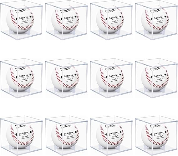 12 Pack Baseball Display Case UV Protected Acrylic Clear Baseball Holder Square Cube Ball Protector Memorabilia Autograph Display Box for Official Size Baseball
