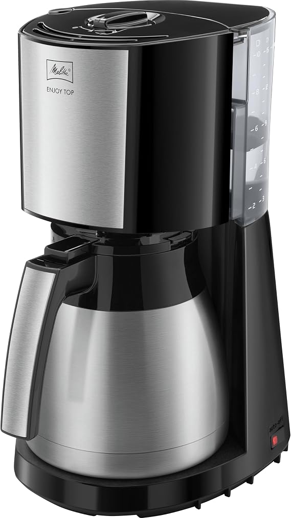 Melitta Enjoy Top Therm, 1017-08 Drip Coffee Maker with Thermal Carafe and Easy Click Lid, Filter Coffee Maker with Pivoting Porter, Coffee Maker for up to 10 Cups, 1.25 L, Black