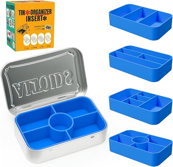 4-Pack Tin Organizer Inserts Compatible with Altoids 1.76oz Mint Tins – Ideal Dividers for Personal Essentials, Travel Storage of Pills, Jewelry, Art Supplies, or Fishing Gear(Blue)