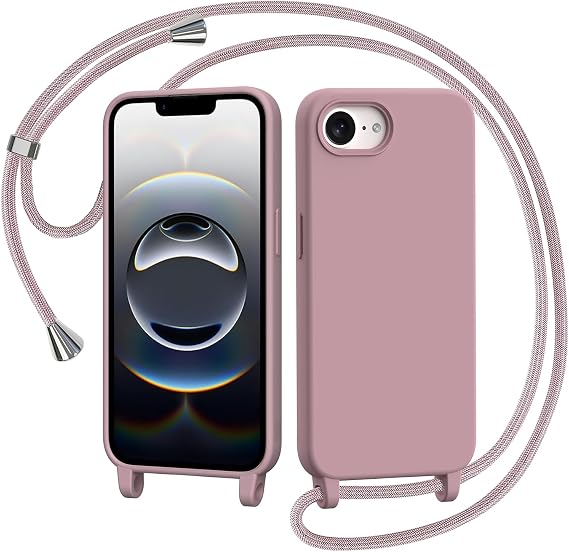 AOMYKE iPhone 16e/iPhone 17e Case with Rope, Liquid Silicone Case with Lanyard Adjustable Hanging Strap Necklace Strap Phone Case Cover, Pink