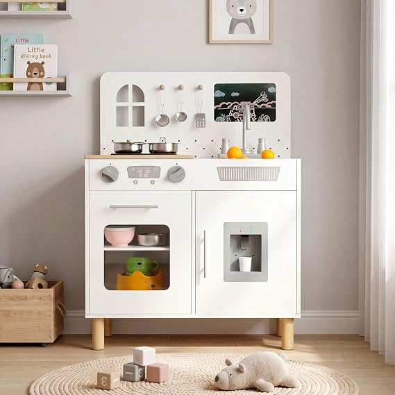 MAMIZO Wooden Play Kitchen for Kids, Interactive Toddler Toy Kitchen